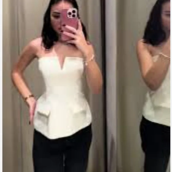 Zara Cream Strapless Top Sz-XL - Picture 6 of 10